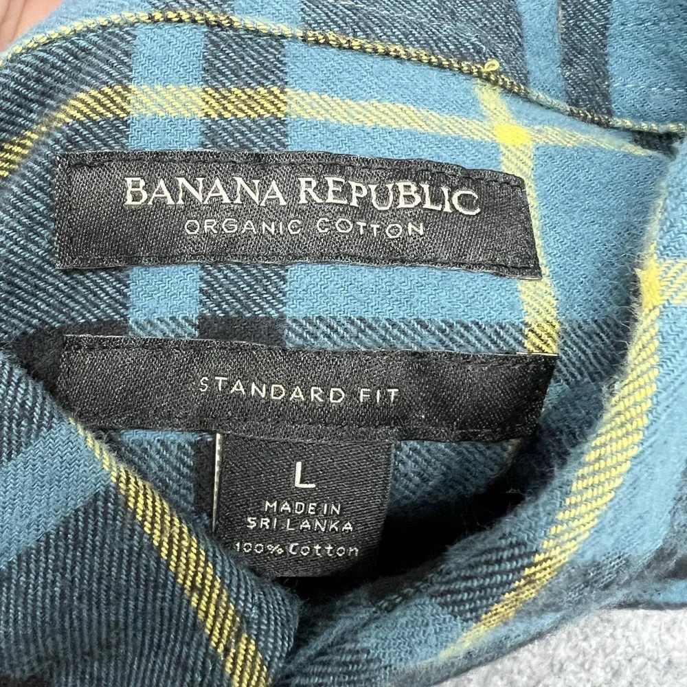 Banana Republic Shirt Mens L Blue Plaid Flannel Long Sleeve Button Casual Fall